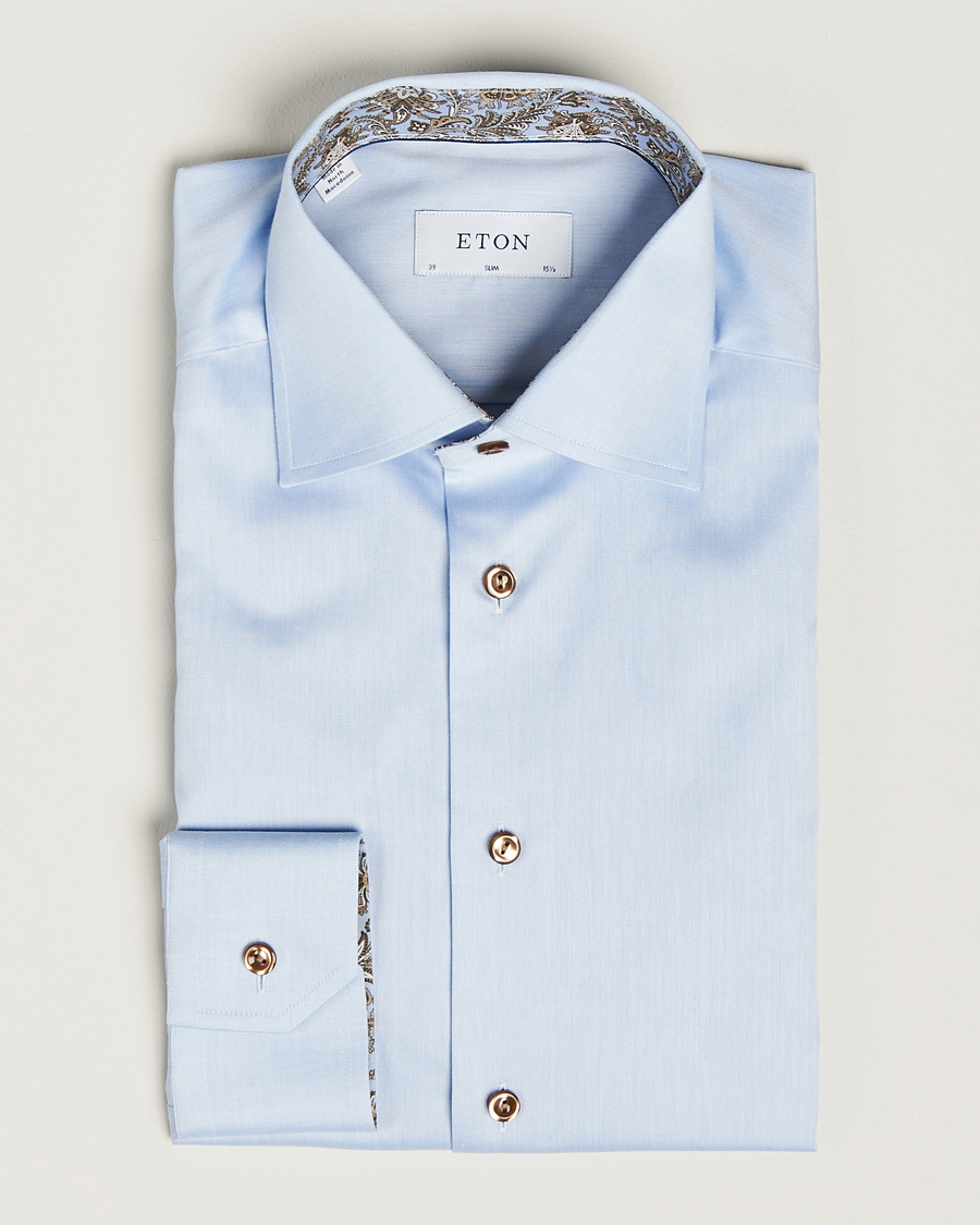 Herren | Hemden | Eton | Slim Fit Signature Twill Contrast Shirt Blue