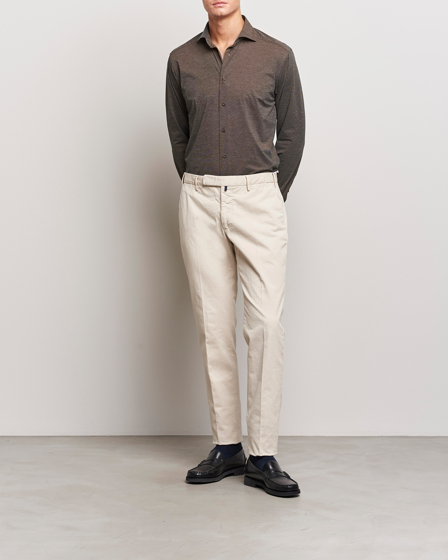 Herren | Hemden | Eton | Slim Fit Four Way Stretch Shirt Brown Melange