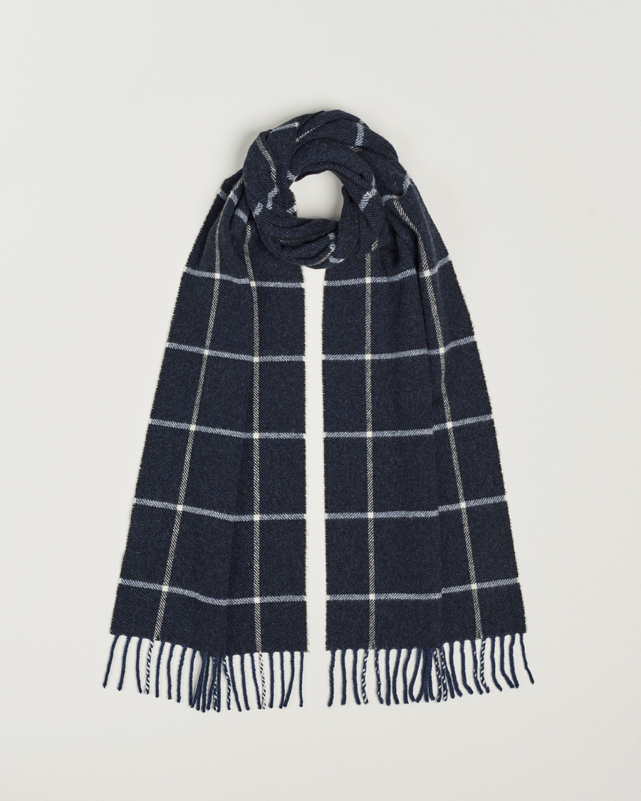 Herren | Eton Checked Wool Scarf Navy Blue | Eton | Checked Wool Scarf Navy Blue