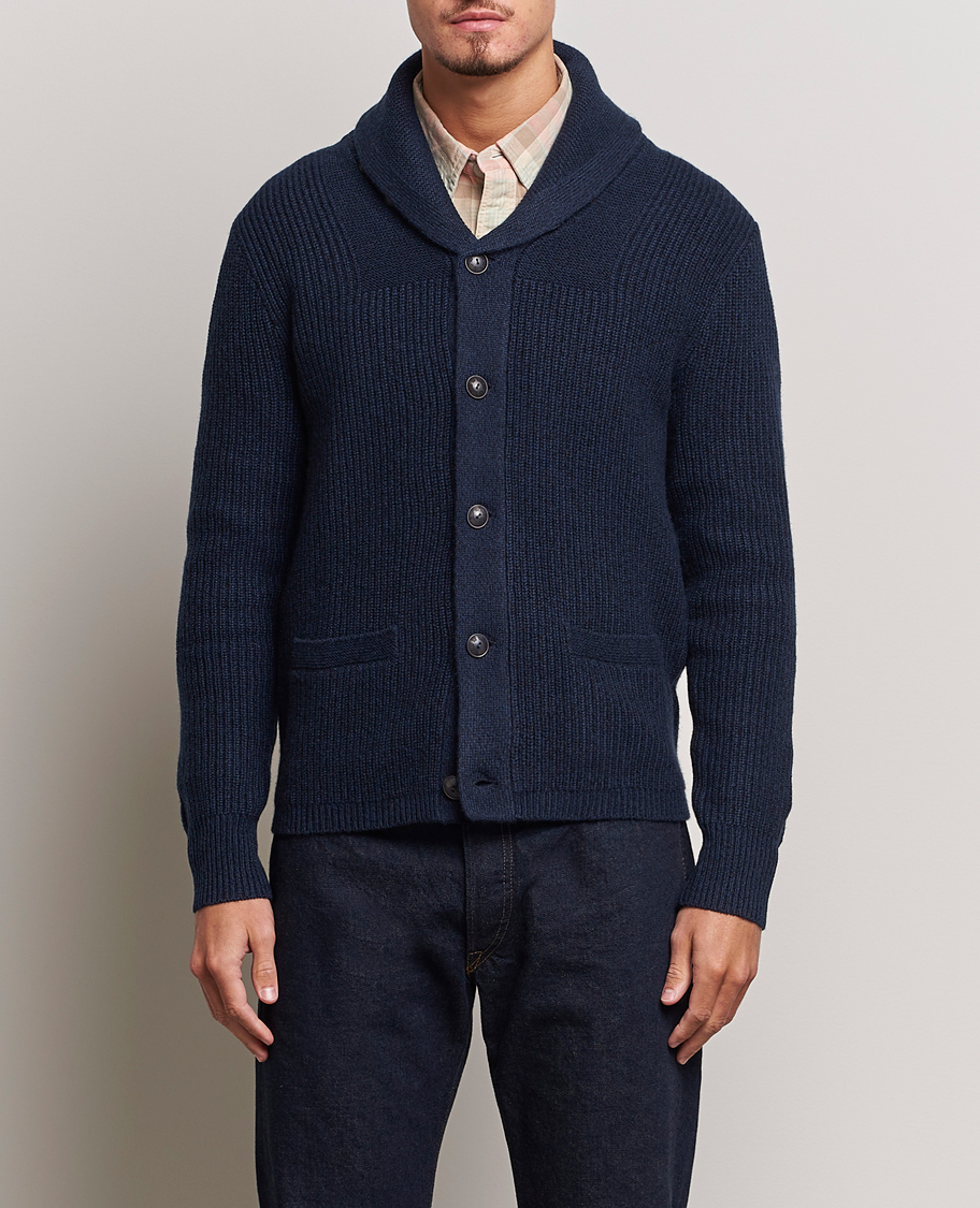 Herren | Pullover | RRL | Recycled Cashmere Shawl Cardigan Navy Heather