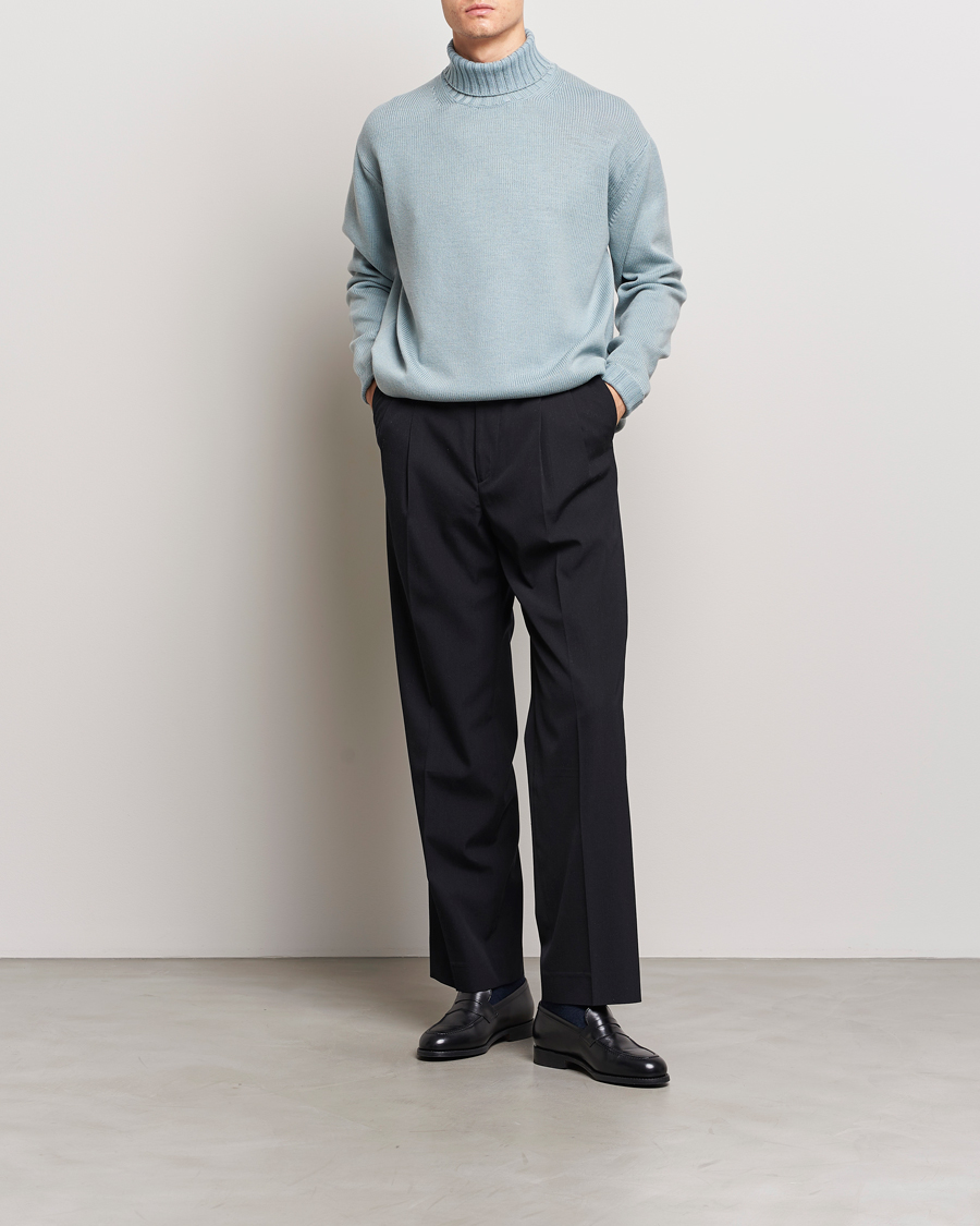 Herren | Pullover | Auralee | Washed French Merino Rollneck Light Blue