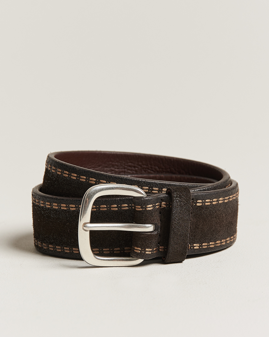Herren | Orciani Suede Stitched Belt 3,5 cm Dark Brown | Orciani | Suede Stitched Belt 3,5 cm Dark Brown