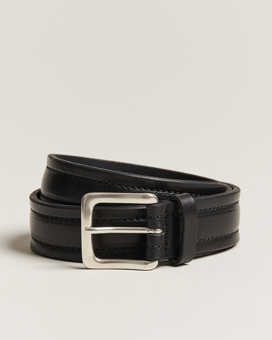 Herren | Orciani Vachetta Stitched Belt 3,5 cm Black | Orciani | Vachetta Stitched Belt 3,5 cm Black