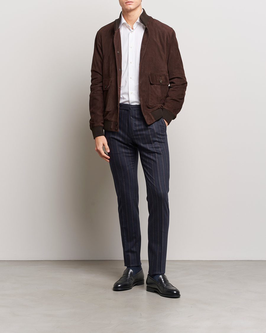 Herren | Hosen | Incotex | Wool/Cashmere Stretch Pinstripe Trousers Navy