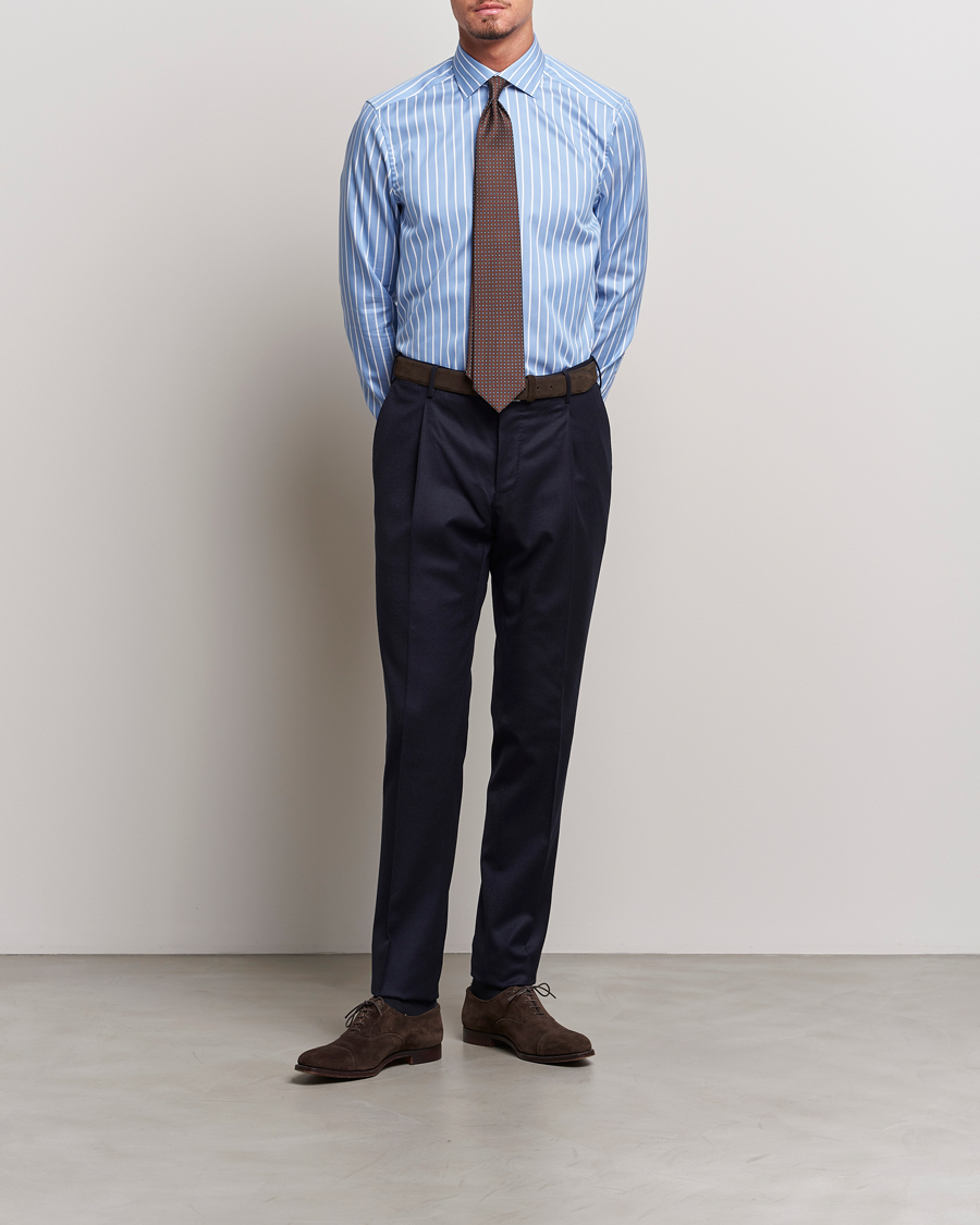 Herren | Hemden | Stenströms | Slimline Striped Cut Away Shirt Blue