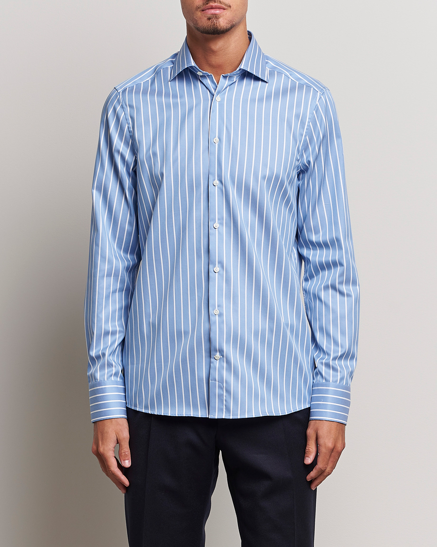 Herren | Hemden | Stenströms | Slimline Striped Cut Away Shirt Blue