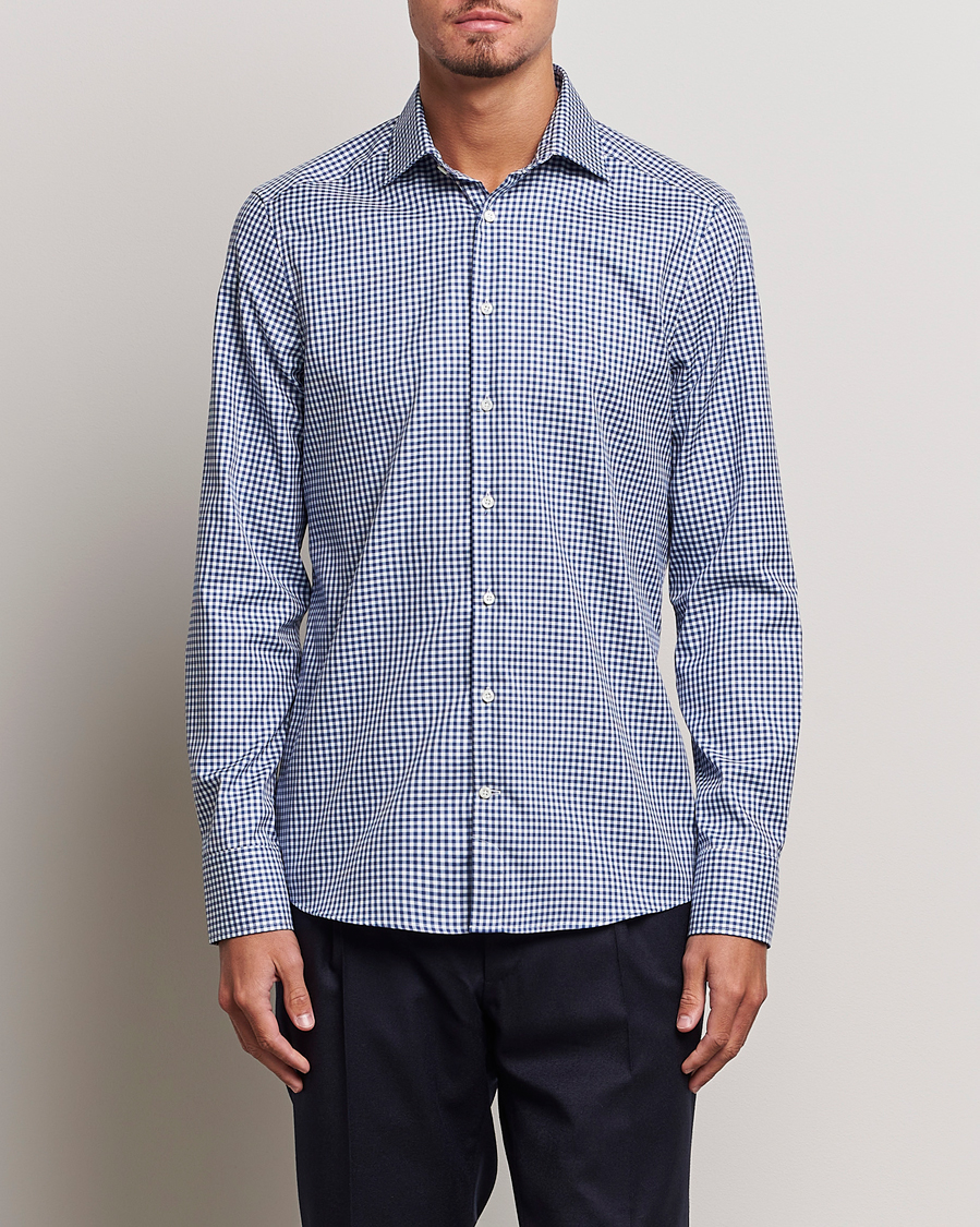 Herren | Hemden | Stenströms | Slimline Mini Check Cut Away Shirt Blue