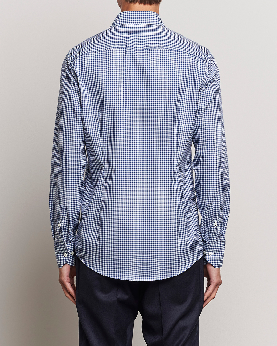 Herren | Hemden | Stenströms | Slimline Mini Check Cut Away Shirt Blue