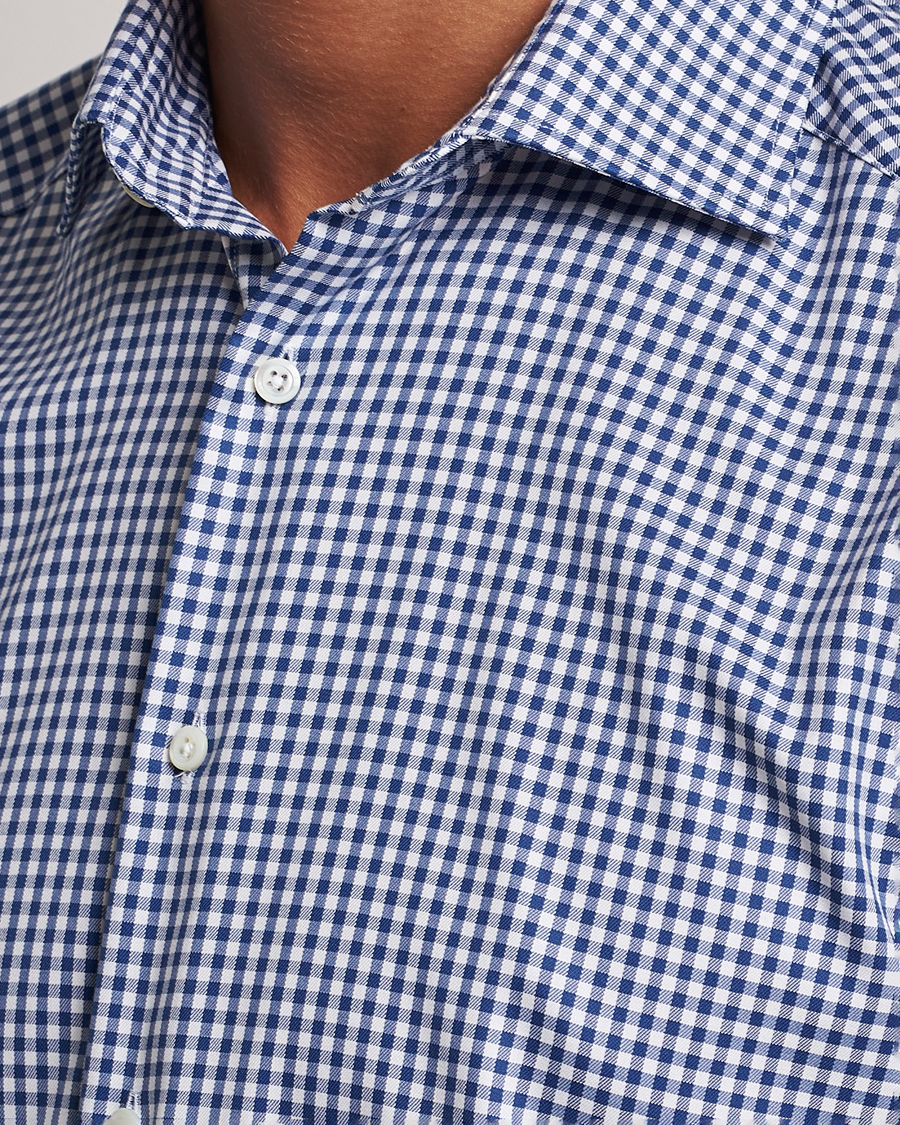 Herren | Hemden | Stenströms | Slimline Mini Check Cut Away Shirt Blue