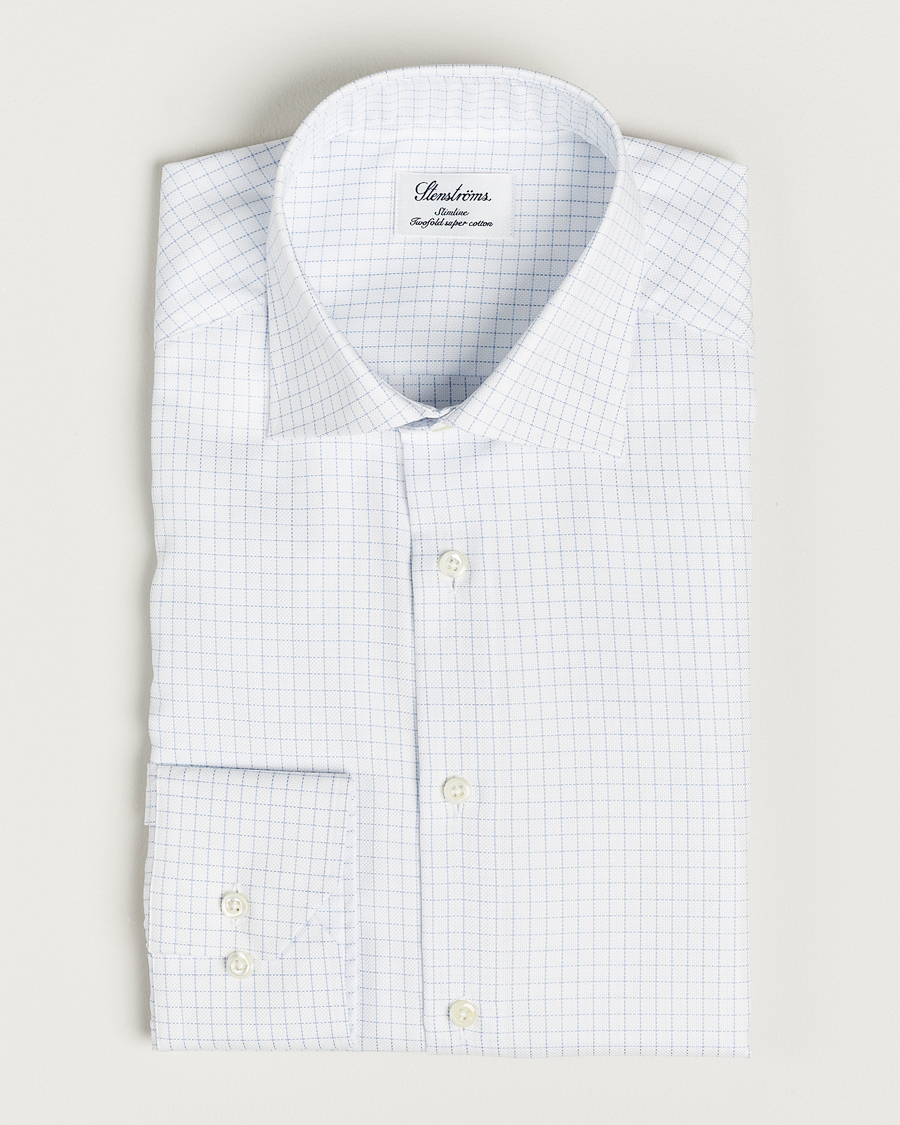 Herren | Hemden | Stenströms | Slimline Thin Check Cut Away Shirt White