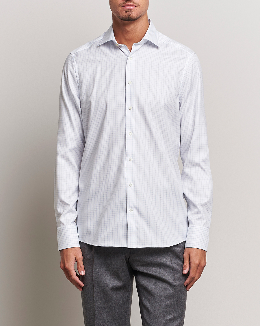 Herren | Hemden | Stenströms | Slimline Thin Check Cut Away Shirt White