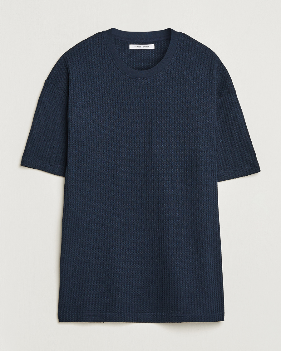 Herren | T-Shirts | Samsøe Samsøe | Samsøe & Samsøe Dino Waffle Knitted Crew Neck T-Shirt Salute Navy