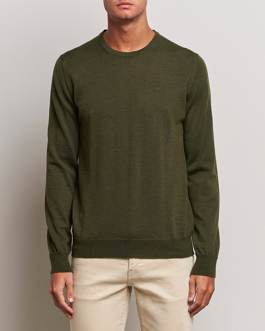 Herren | Pullover | J.Lindeberg | Lyle True Merino Crew Neck Pullover Forest Green