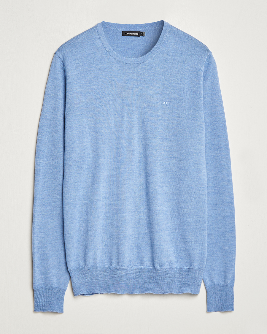Herren | Pullover | J.Lindeberg | Lyle True Merino Crew Neck Pullover Washed Denim Blue