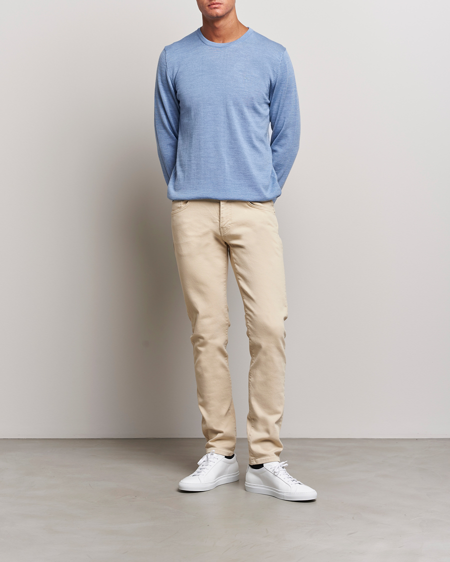 Herren | Pullover | J.Lindeberg | Lyle True Merino Crew Neck Pullover Washed Denim Blue