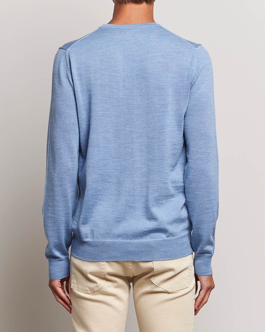 Herren | Pullover | J.Lindeberg | Lyle True Merino Crew Neck Pullover Washed Denim Blue