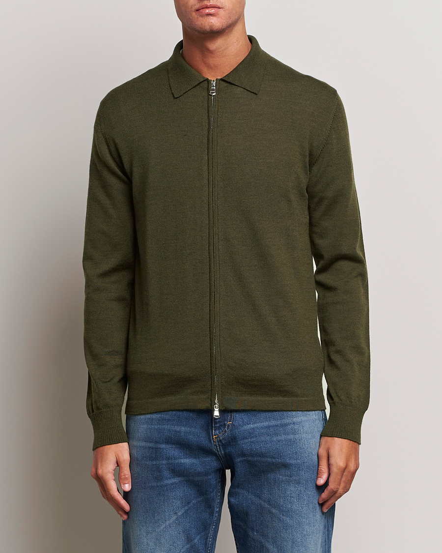 Herren | Pullover | J.Lindeberg | Nyle True Merino Zip Cardigan Forest Green