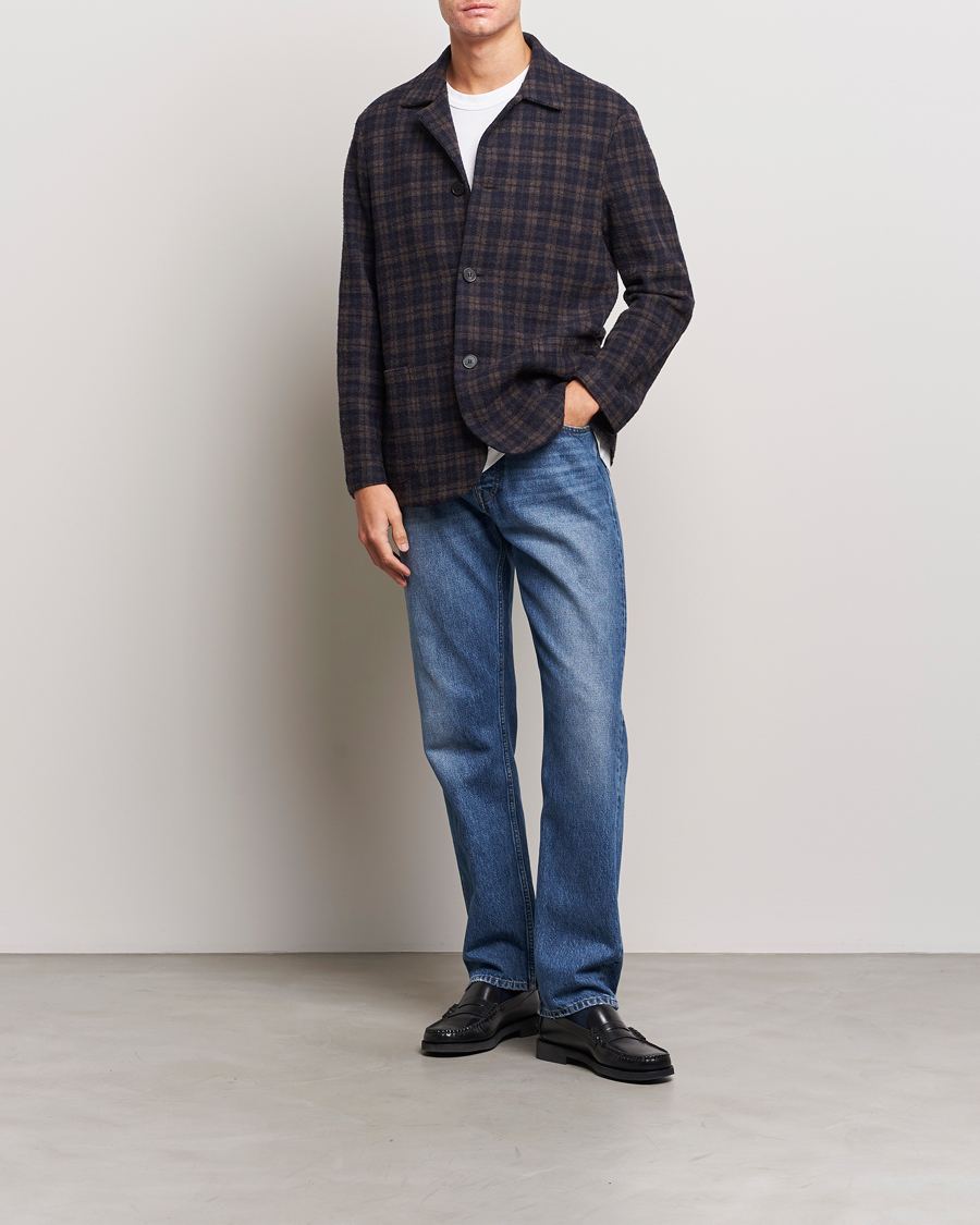 Herren | Sakkos | Harris Wharf London | Dropped Shoulder Checked Jacket Navy/Brown