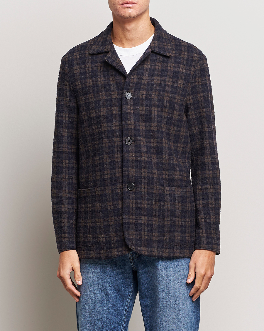 Herren | Sakkos | Harris Wharf London | Dropped Shoulder Checked Jacket Navy/Brown