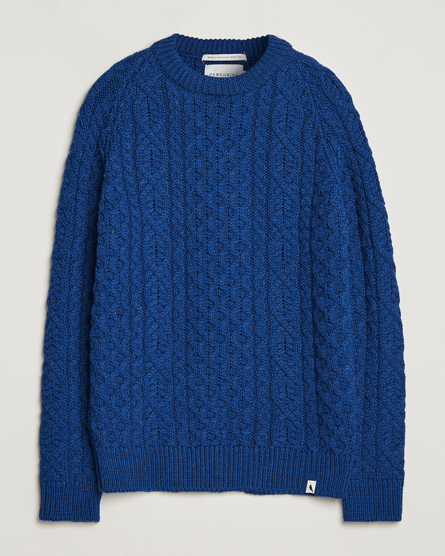 Herren | Pullover | Peregrine | Hudson Wool Aran Knitted Jumper Cobalt