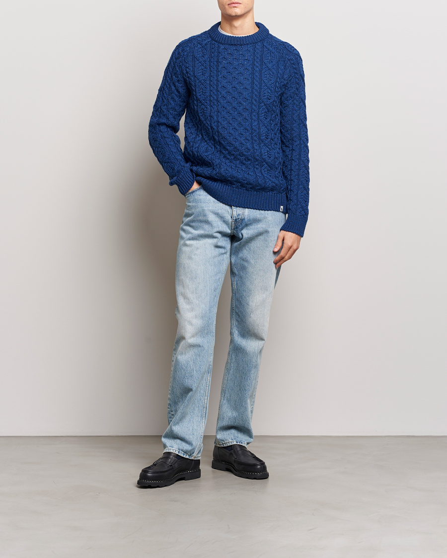 Herren | Pullover | Peregrine | Hudson Wool Aran Knitted Jumper Cobalt