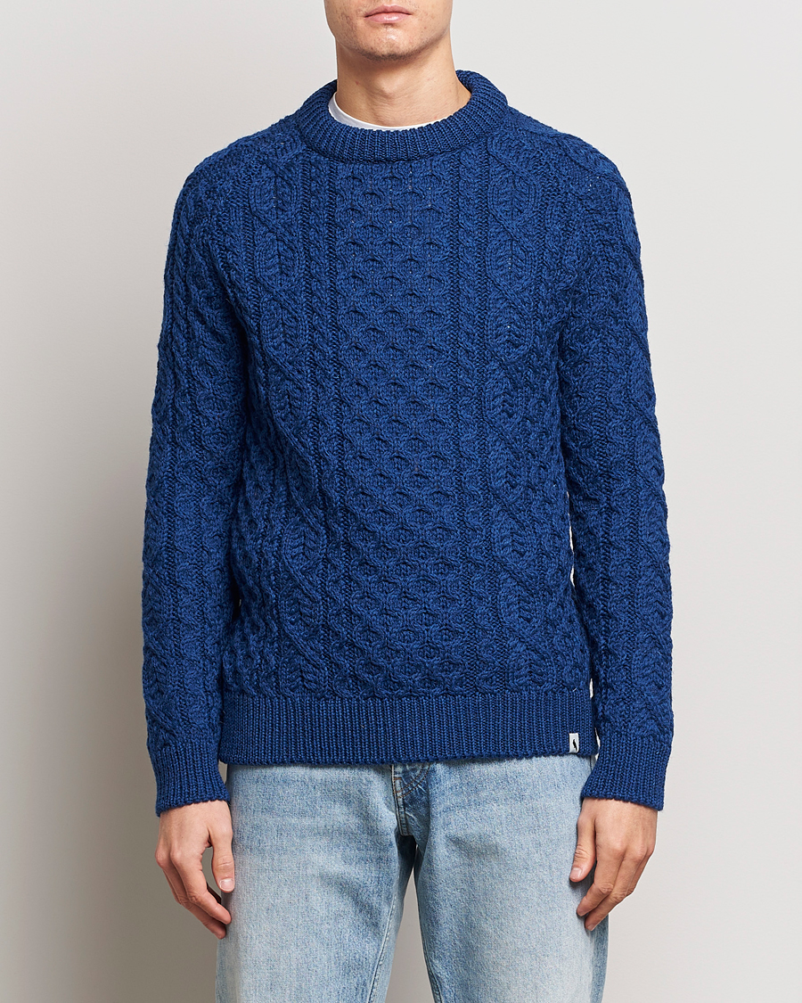 Herren | Pullover | Peregrine | Hudson Wool Aran Knitted Jumper Cobalt