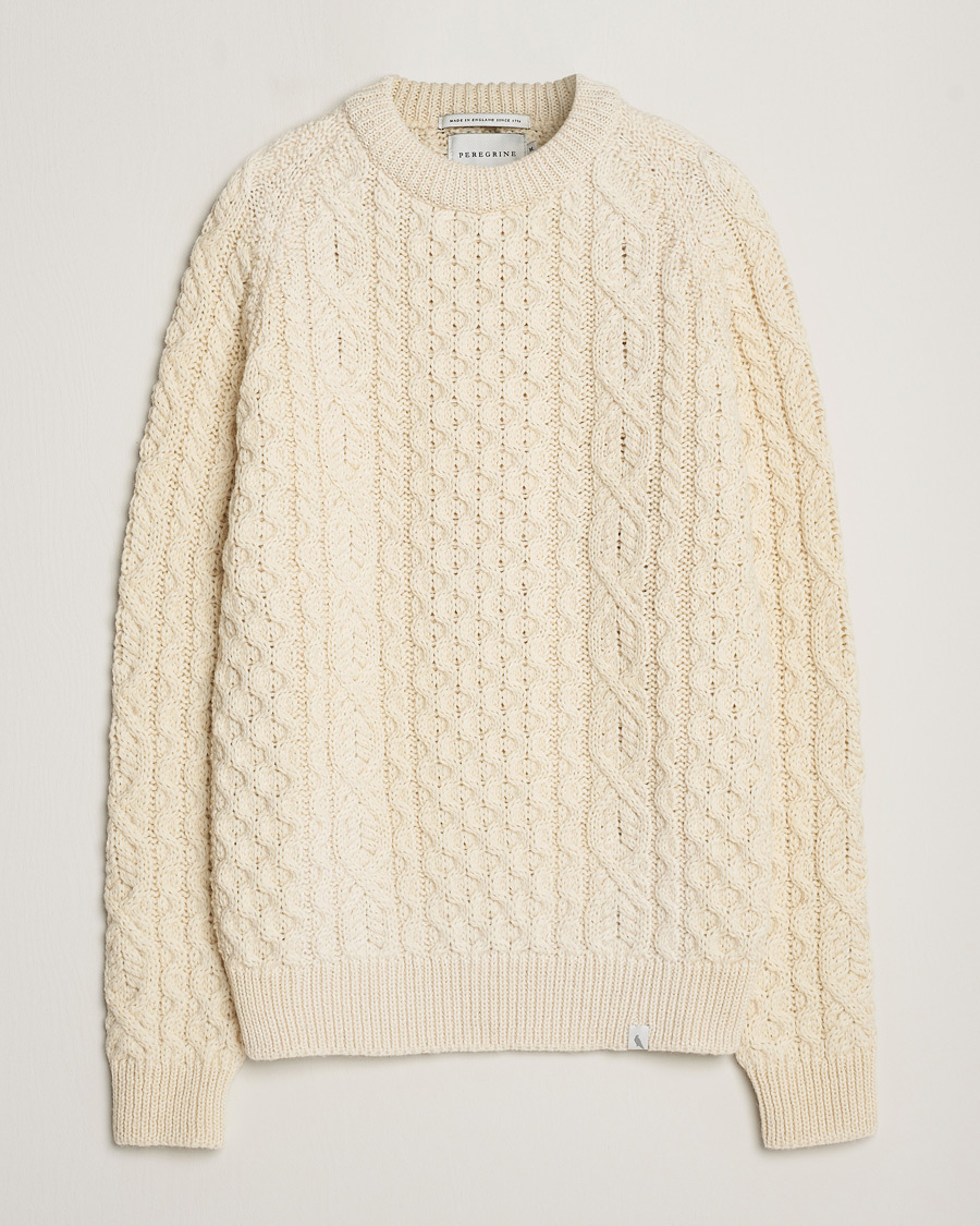 Herren | Pullover | Peregrine | Hudson Wool Aran Knitted Jumper Ecru