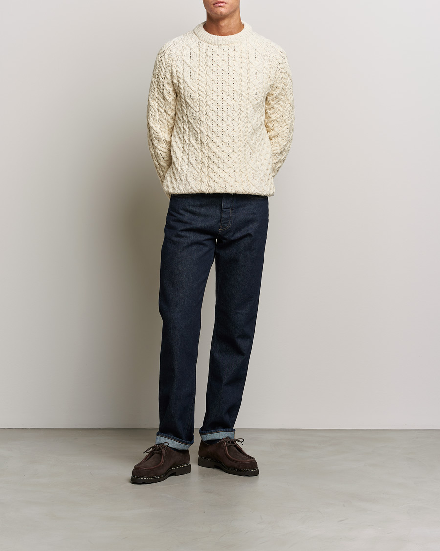 Herren | Pullover | Peregrine | Hudson Wool Aran Knitted Jumper Ecru