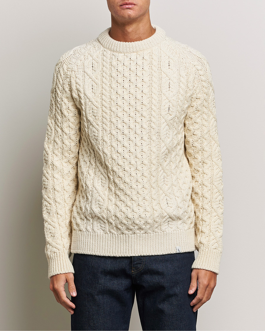 Herren | Pullover | Peregrine | Hudson Wool Aran Knitted Jumper Ecru