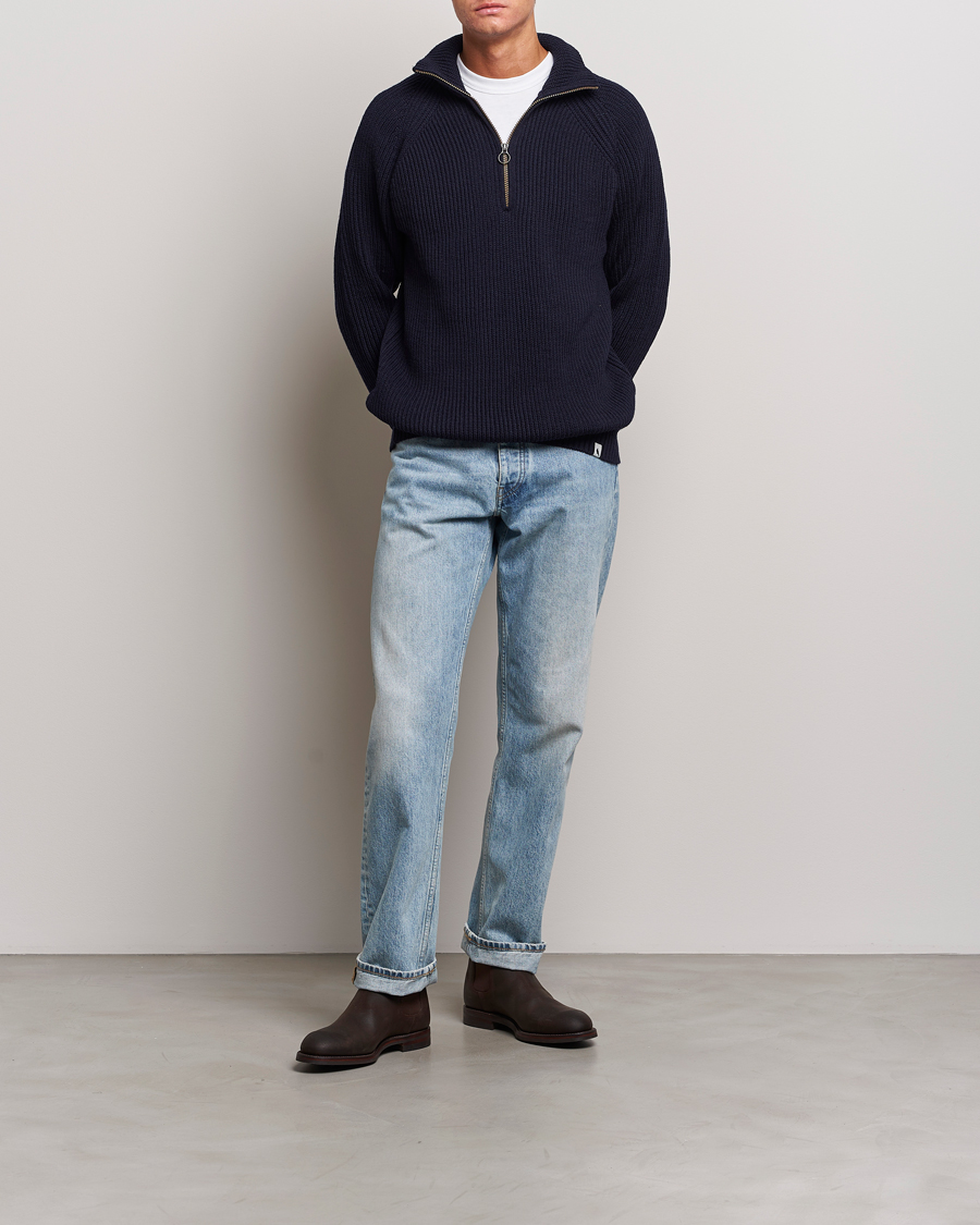 Herren | Pullover | Peregrine | Ford Knitted Wool Half Zip Navy