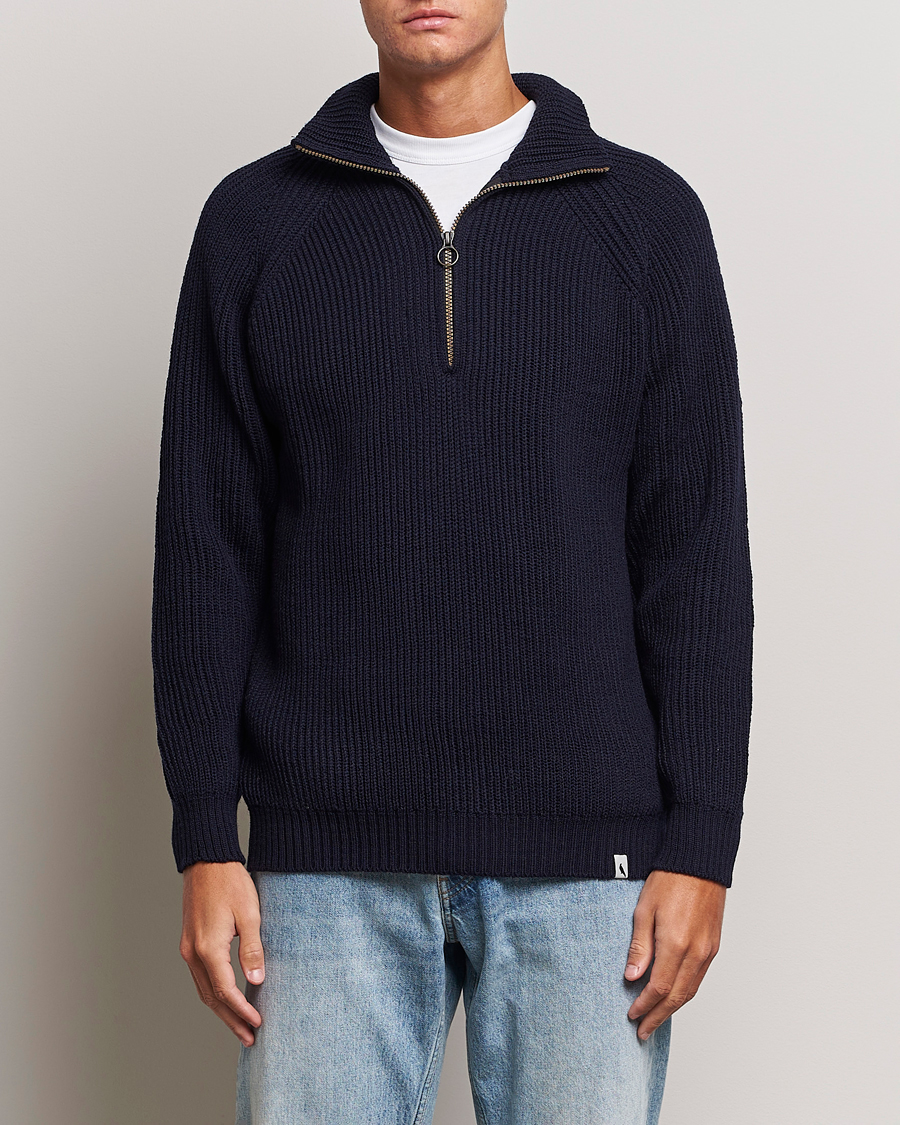 Herren | Pullover | Peregrine | Ford Knitted Wool Half Zip Navy