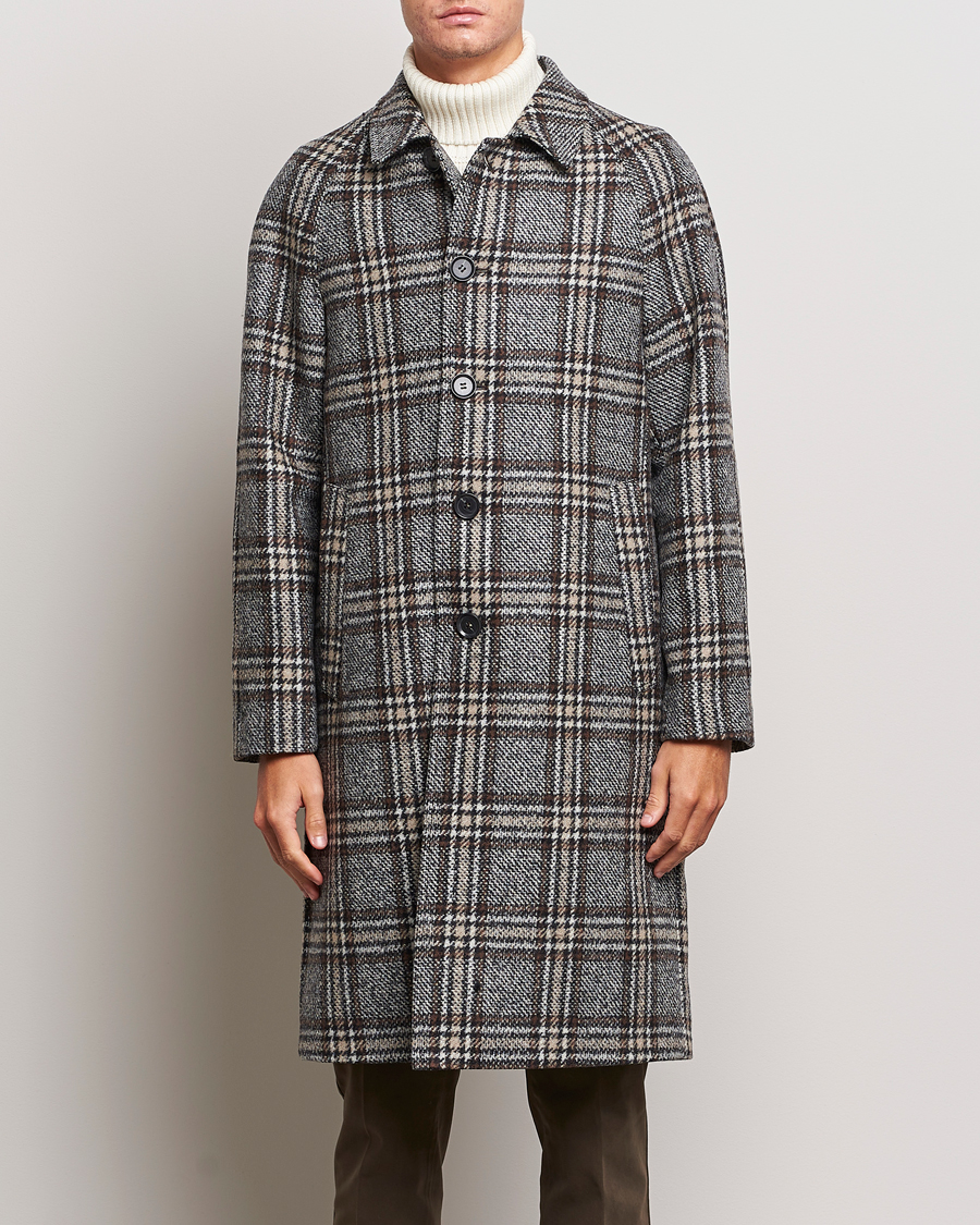 Herren | Jacken | Oscar Jacobson | Sala Checked Raglan Wool Coat Brown