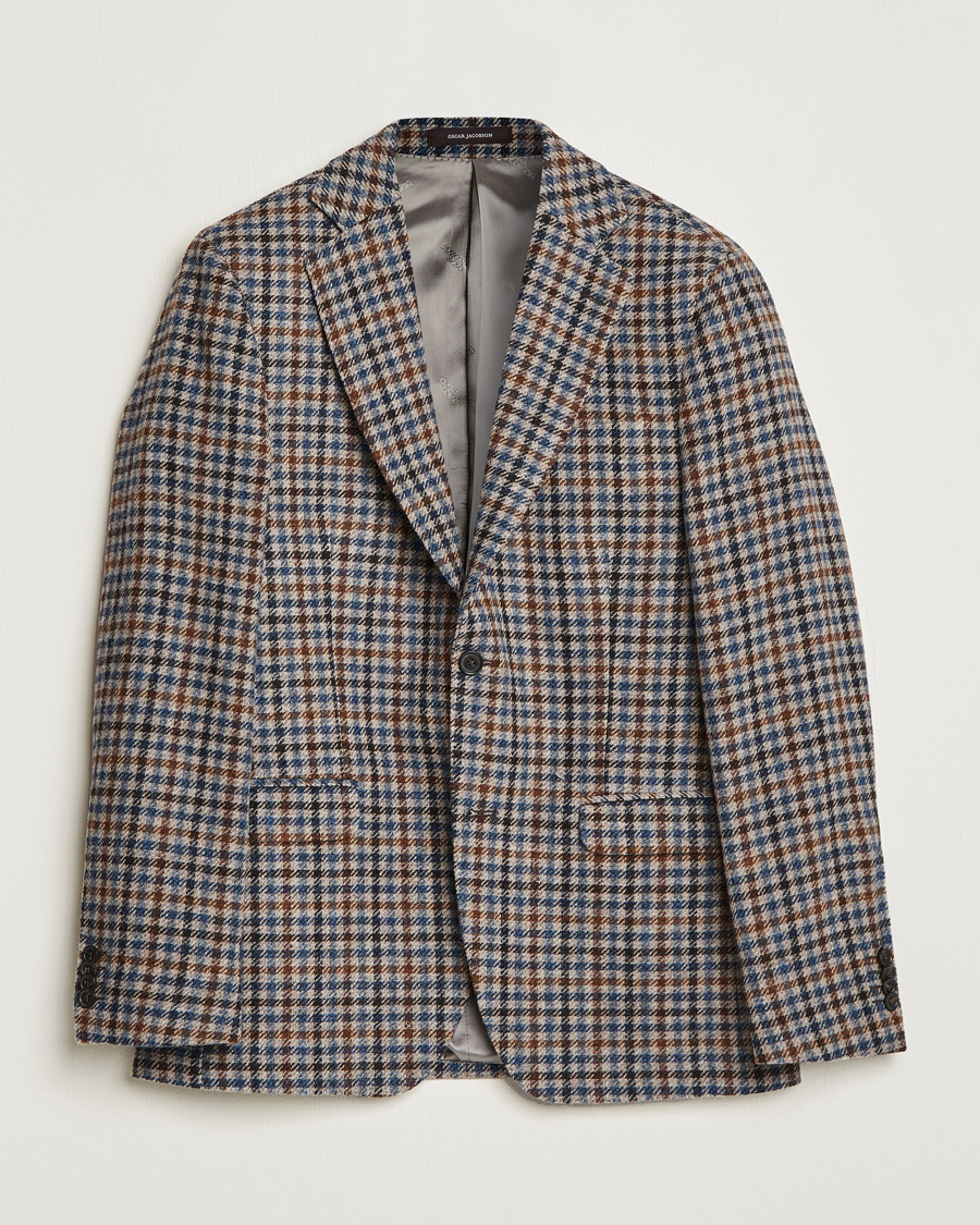 Herren | Sakkos | Oscar Jacobson | Fogerty Soft Small Checked Wool Blazer Blue/Brown
