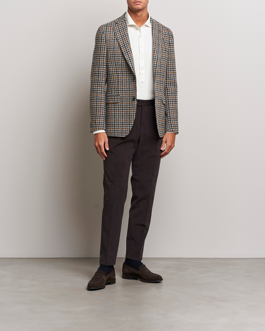 Herren | Sakkos | Oscar Jacobson | Fogerty Soft Small Checked Wool Blazer Blue/Brown