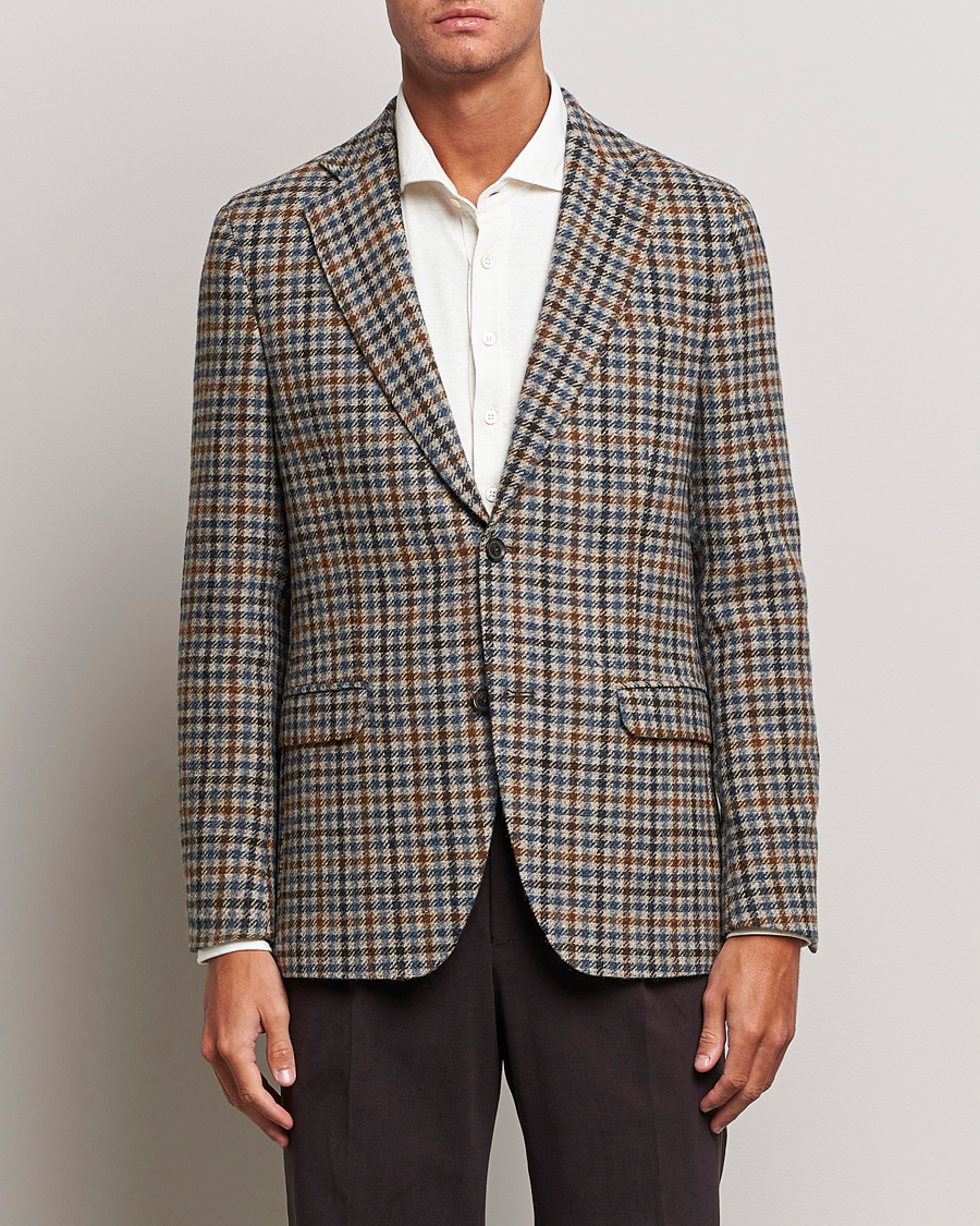 Herren | Sakkos | Oscar Jacobson | Fogerty Soft Small Checked Wool Blazer Blue/Brown