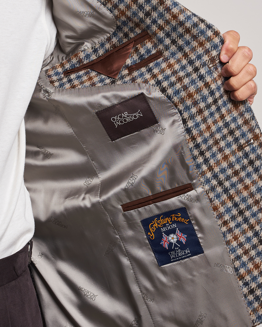 Herren | Sakkos | Oscar Jacobson | Fogerty Soft Small Checked Wool Blazer Blue/Brown