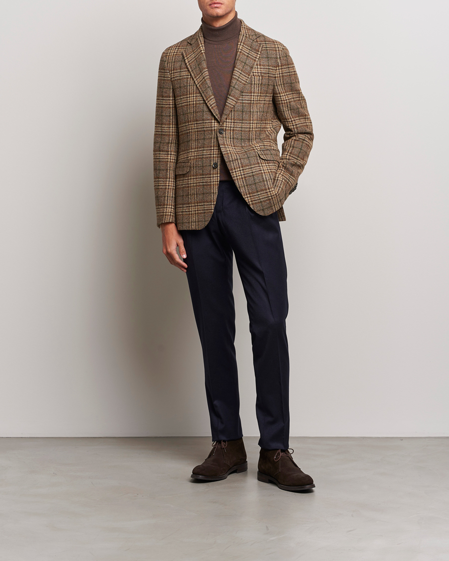 Herren | Sakkos | Oscar Jacobson | Fogerty Soft Checked Wool Blazer Brown