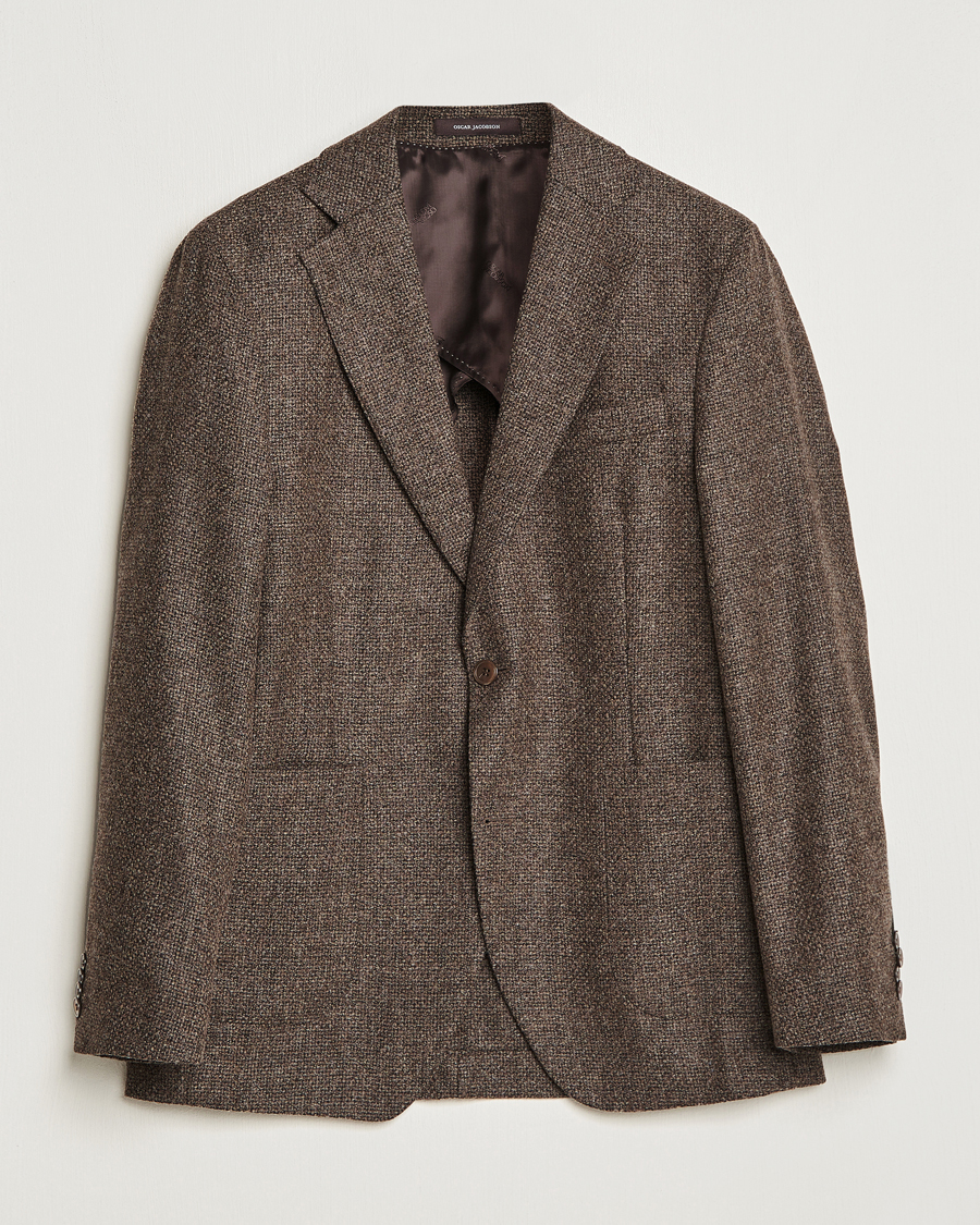 Herren | Sakkos | Oscar Jacobson | Ferry Patch Hopsack Wool/Cotton/Cashmere Blazer Brown