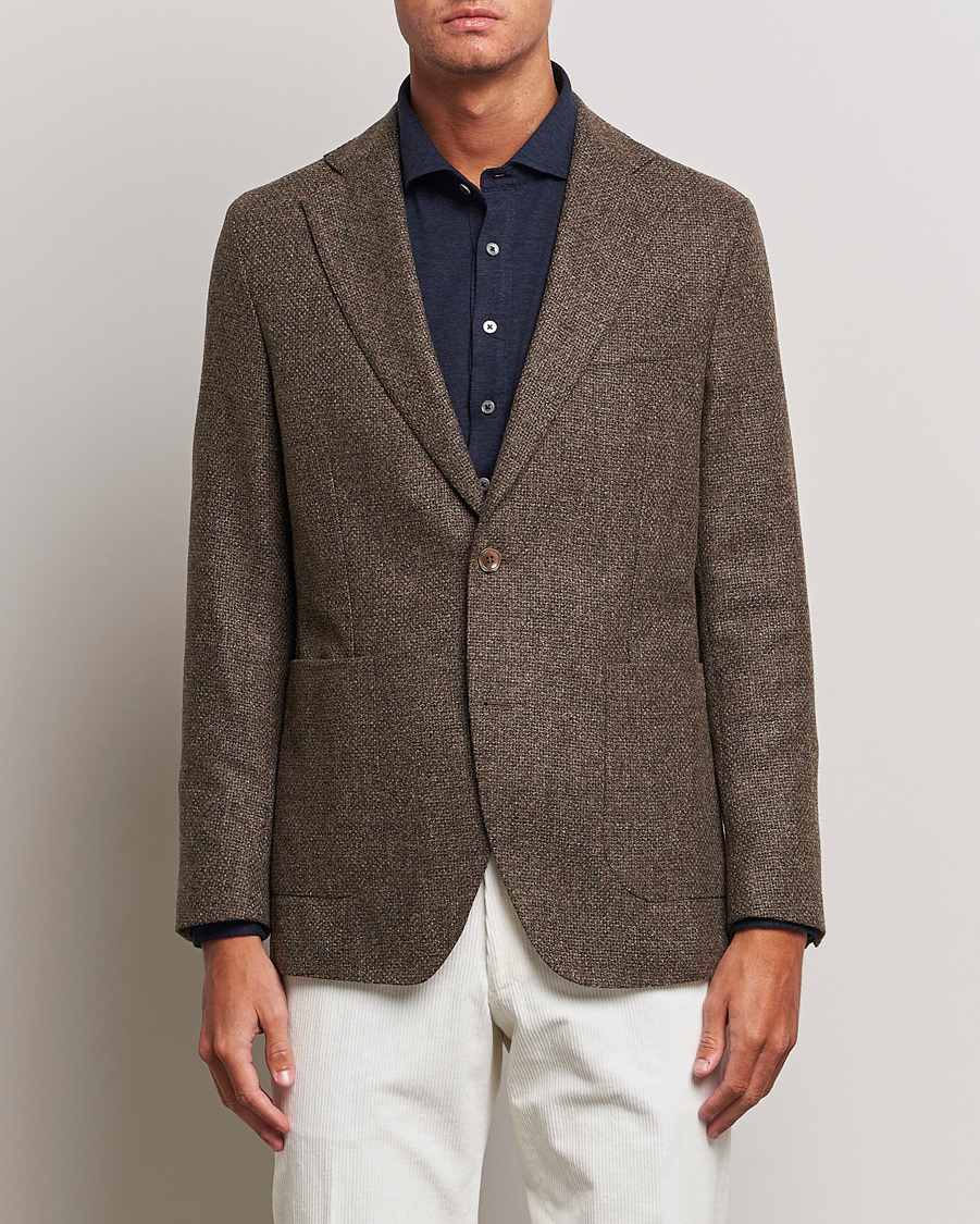 Herren | Sakkos | Oscar Jacobson | Ferry Patch Hopsack Wool/Cotton/Cashmere Blazer Brown