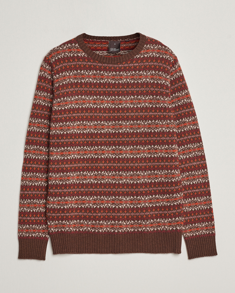 Herren | Pullover | Oscar Jacobson | Pete Fairisle Wool/Cashmere Crewneck Red