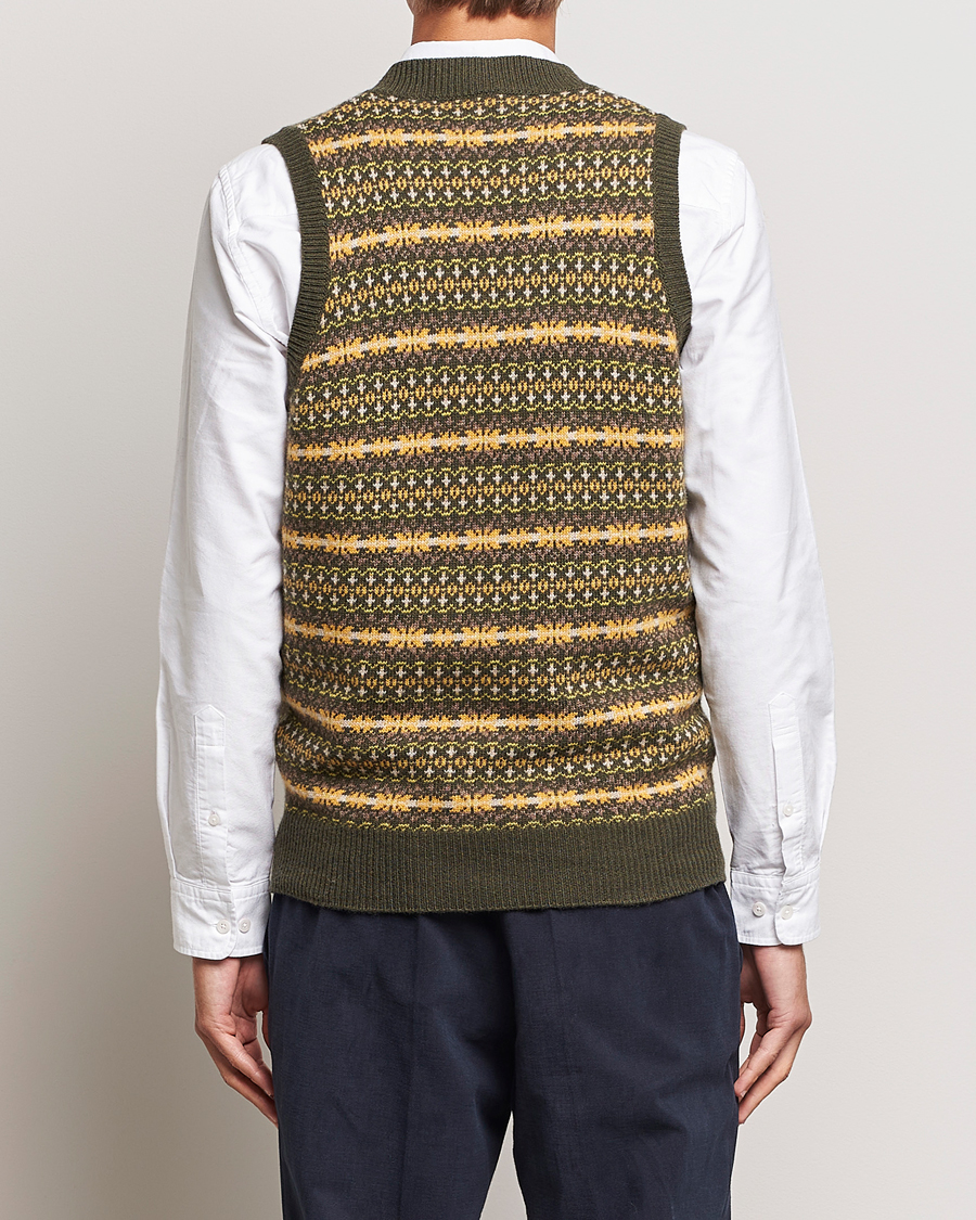 Herren | Pullover | Oscar Jacobson | Lucas Fairisle Wool/Cashmere Vest Green
