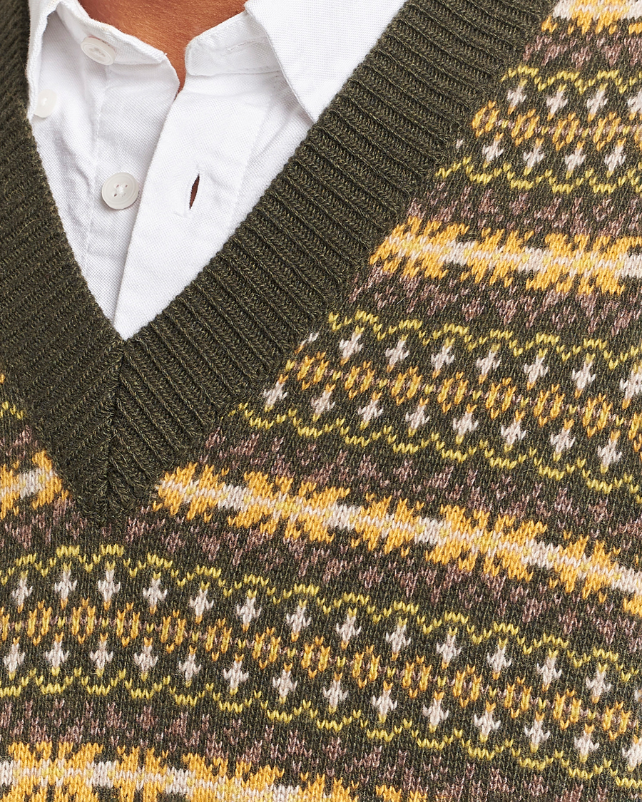 Herren | Pullover | Oscar Jacobson | Lucas Fairisle Wool/Cashmere Vest Green