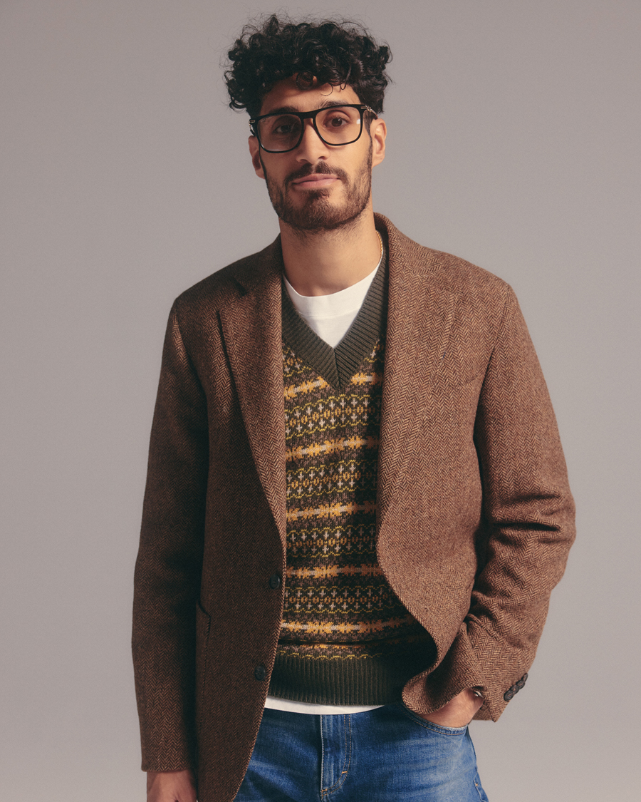 Herren | Pullover | Oscar Jacobson | Lucas Fairisle Wool/Cashmere Vest Green