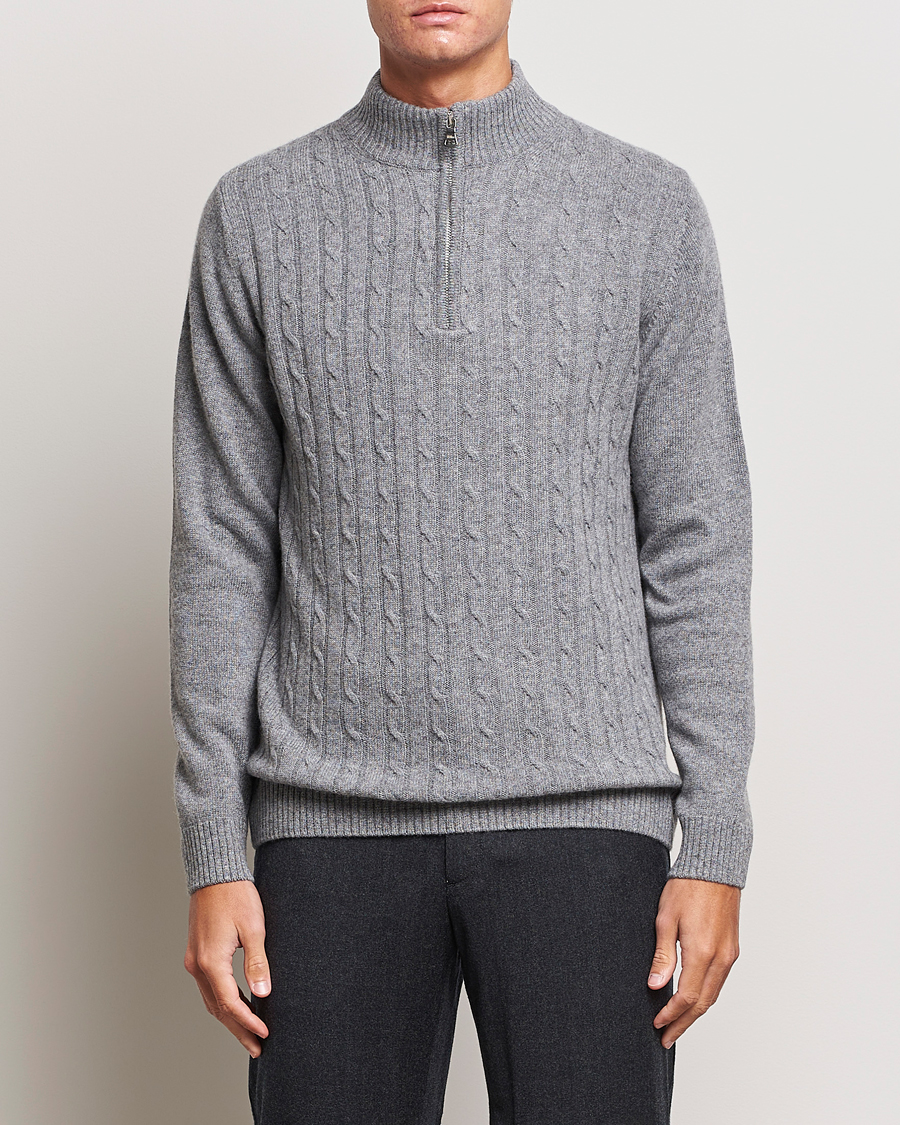 Herren | Pullover | Oscar Jacobson | Percy Wool/Cashmere Knitted Half Zip Grey Melange