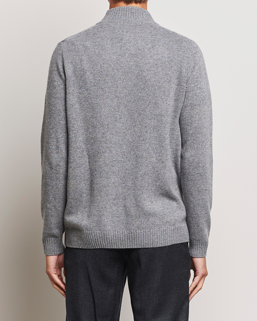 Herren | Pullover | Oscar Jacobson | Percy Wool/Cashmere Knitted Half Zip Grey Melange