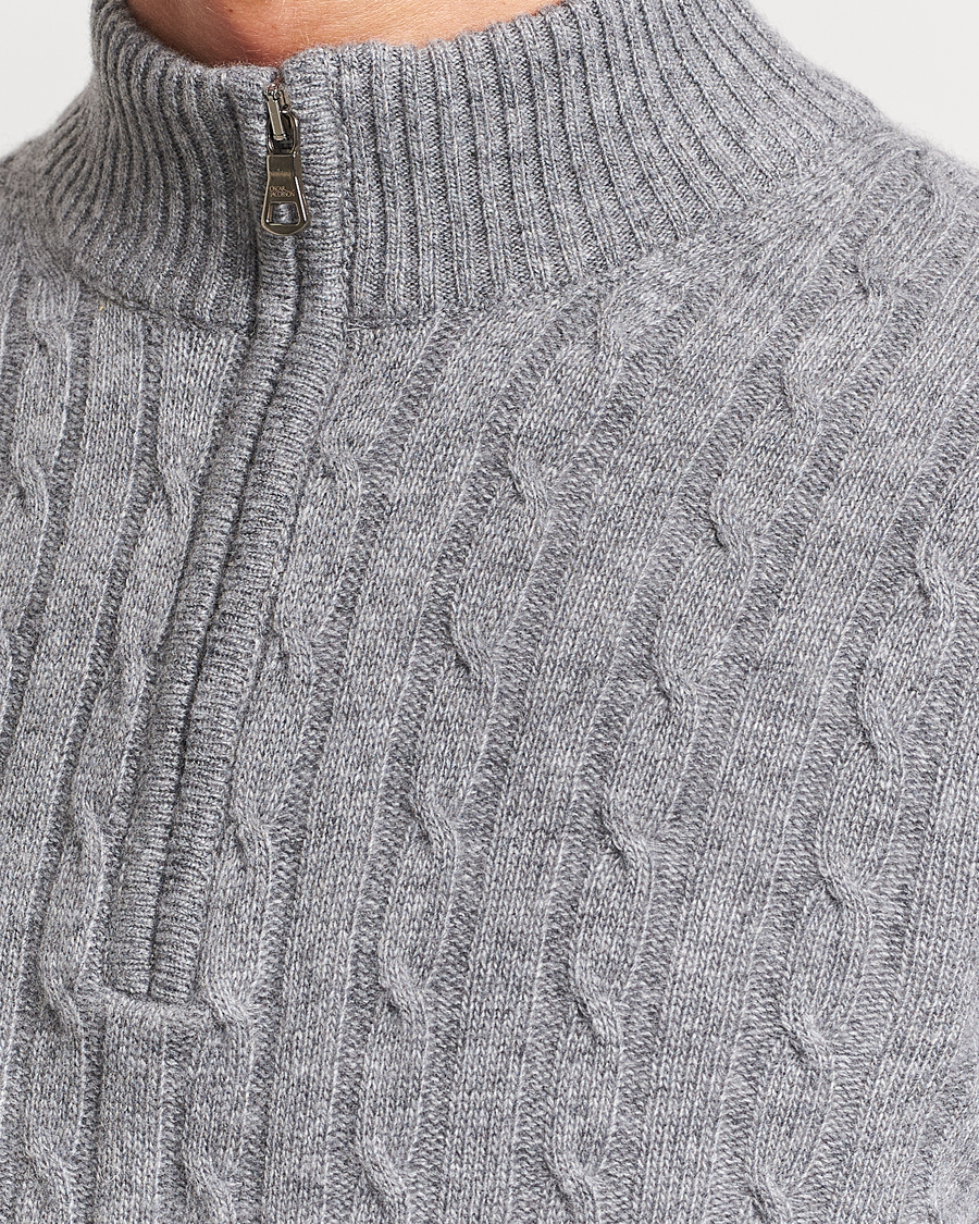 Herren | Pullover | Oscar Jacobson | Percy Wool/Cashmere Knitted Half Zip Grey Melange