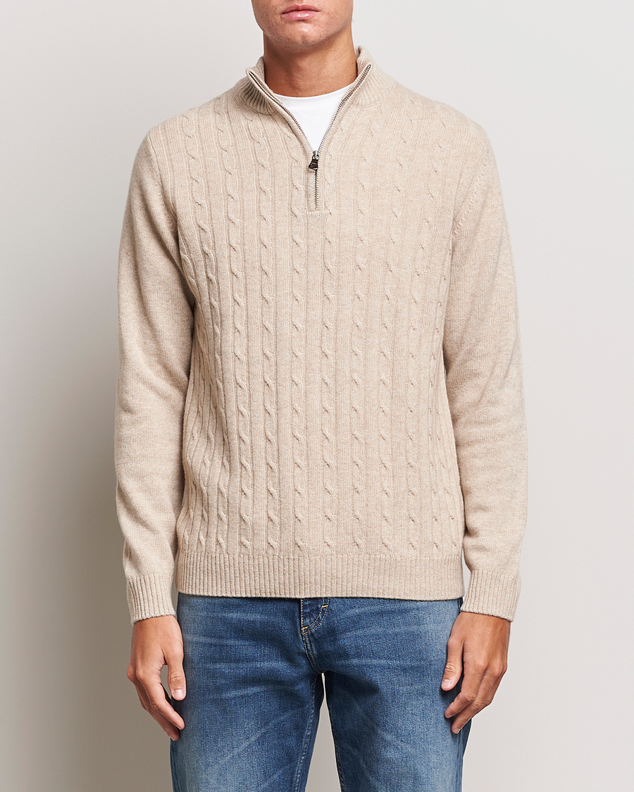 Herren | Pullover | Oscar Jacobson | Percy Wool/Cashmere Knitted Half Zip Beige