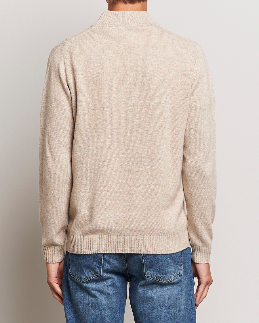 Herren | Pullover | Oscar Jacobson | Percy Wool/Cashmere Knitted Half Zip Beige