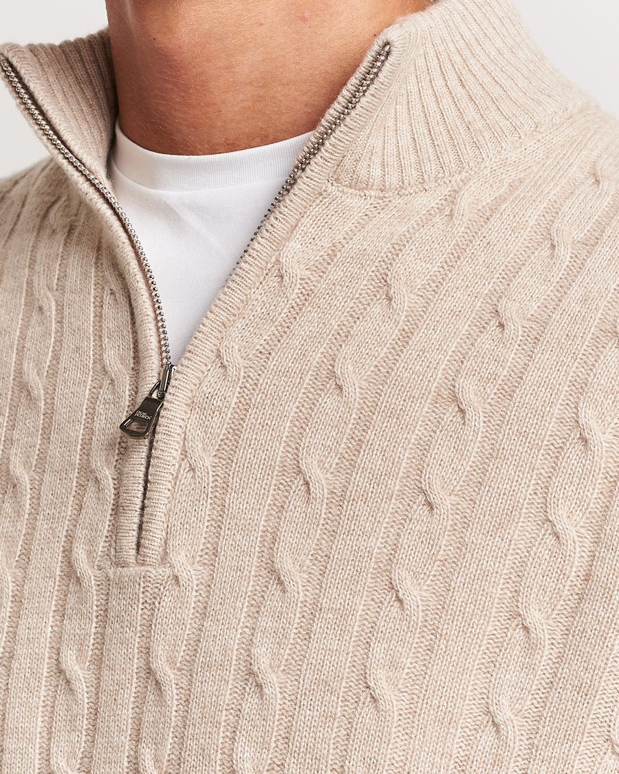 Herren | Pullover | Oscar Jacobson | Percy Wool/Cashmere Knitted Half Zip Beige