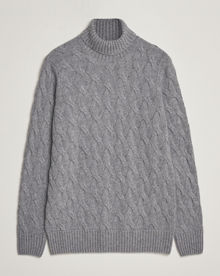 Herren | Pullover | Oscar Jacobson | Seth Heavy Knitted Wool/Cashmere Cable Rollneck Grey